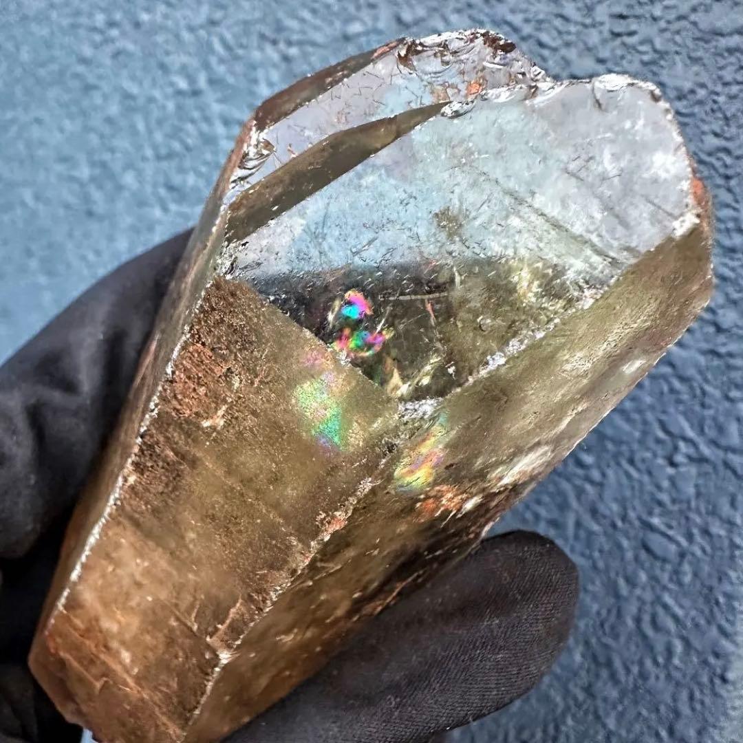 高透明度❗️浄化❗️レインボー☆魔除スモーキーシトリン水晶クラスター天然石A1494