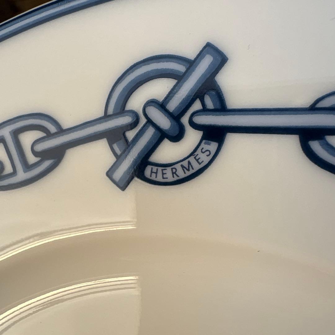 【未使用品　22cm】エルメス　シェーヌダンクル　ブルー　デザートプレート 箱付