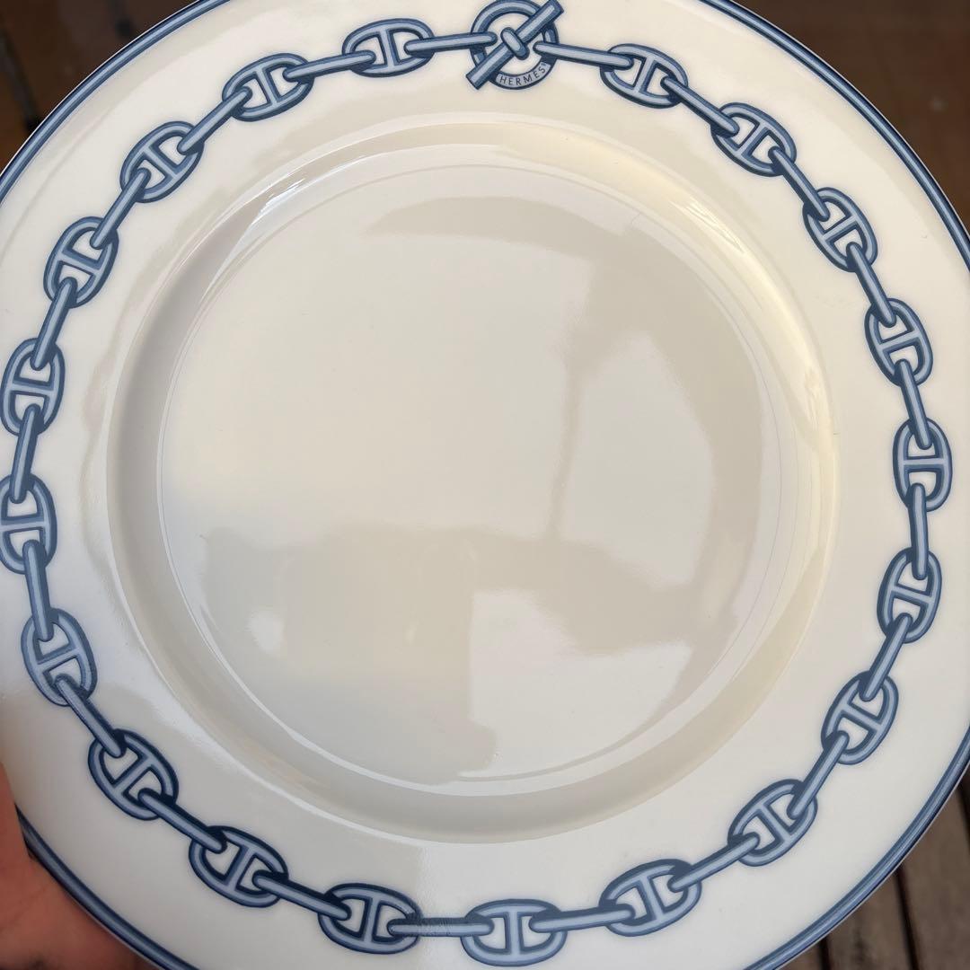 【未使用品　22cm】エルメス　シェーヌダンクル　ブルー　デザートプレート 箱付