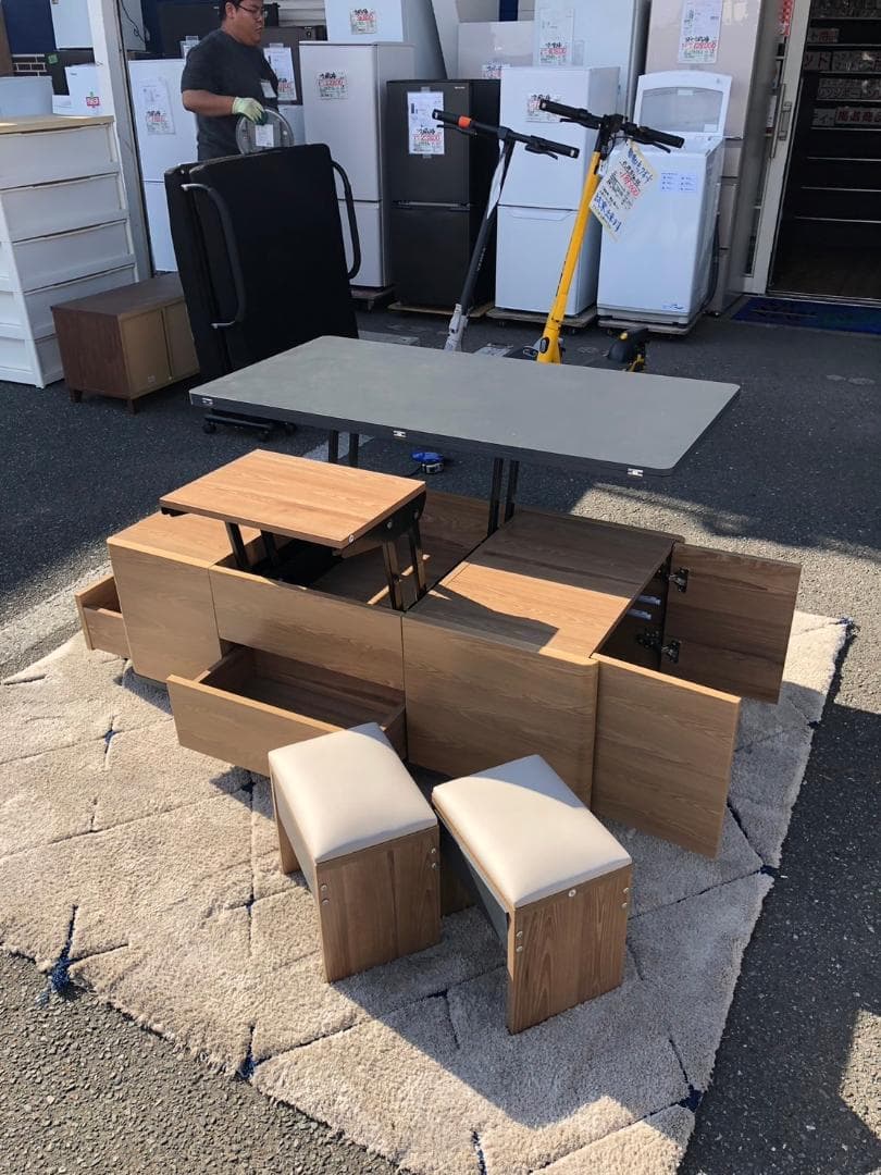 【コンテナ保管】 リフトアップテーブル 昇降式コーヒーテーブル