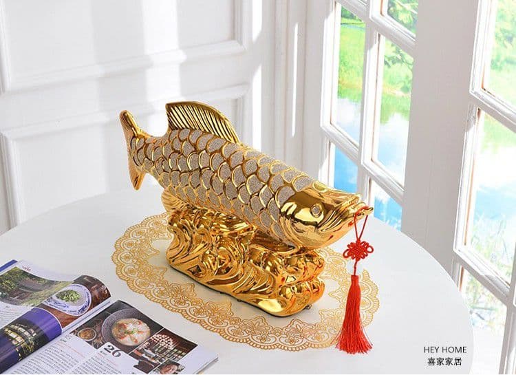 金運幸福を呼び込む 大型 アロワナ 置物 インテリア リビング 玄関 ゴールド