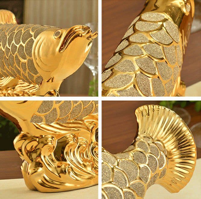 金運幸福を呼び込む 大型 アロワナ 置物 インテリア リビング 玄関 ゴールド