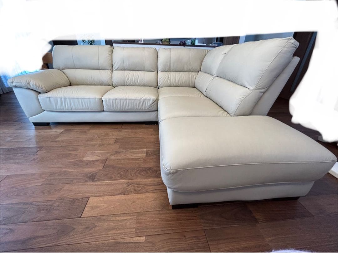 メルパン　アイボリー 本革カウチソファ　革のお手入れキット（新品）付