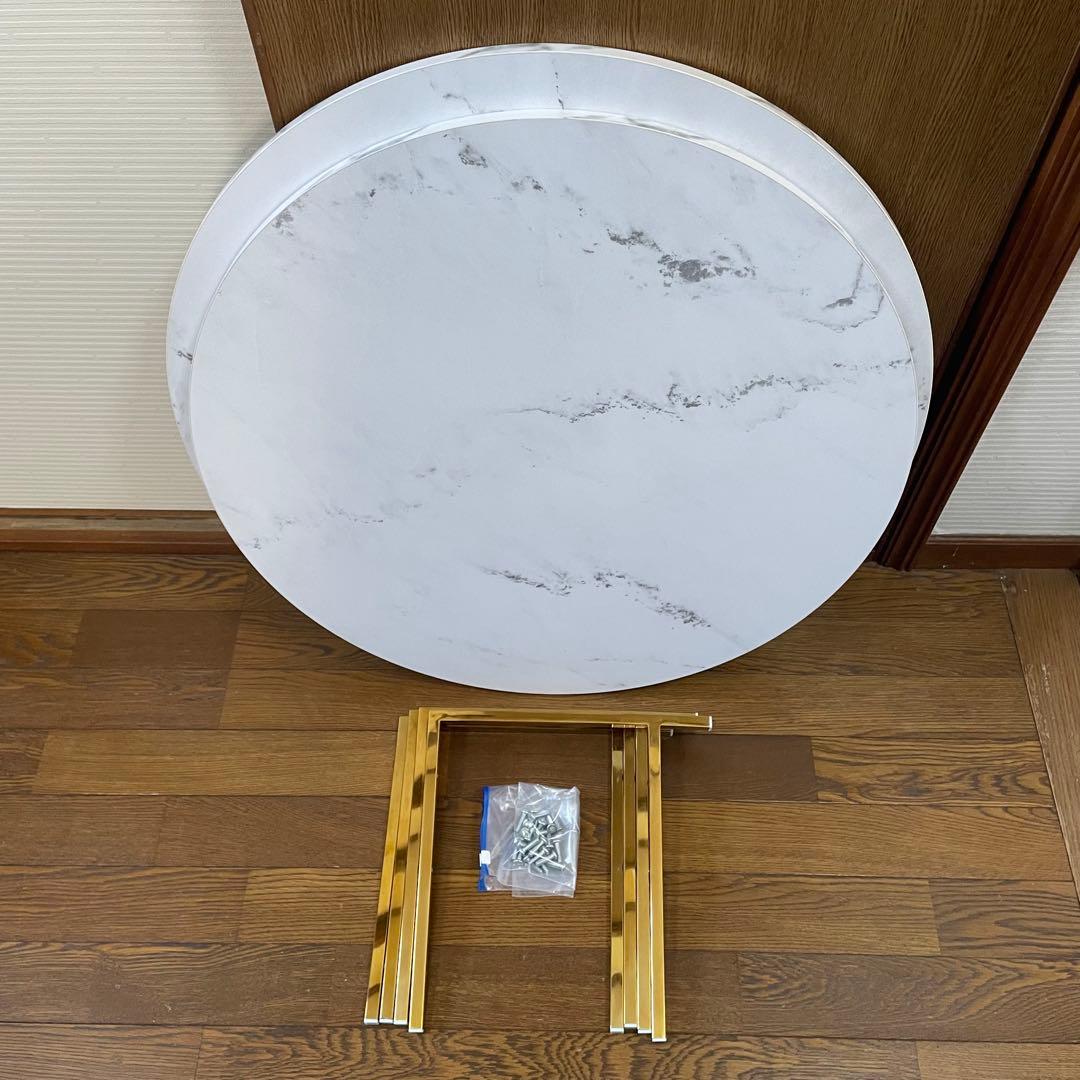 【美品】LOWYA 大理石柄リビングテーブル 丸テーブル[幅69]