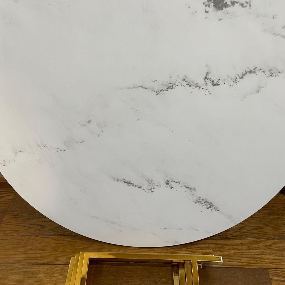 【美品】LOWYA 大理石柄リビングテーブル 丸テーブル[幅69]