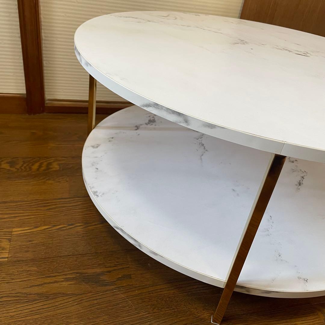 【美品】LOWYA 大理石柄リビングテーブル 丸テーブル[幅69]