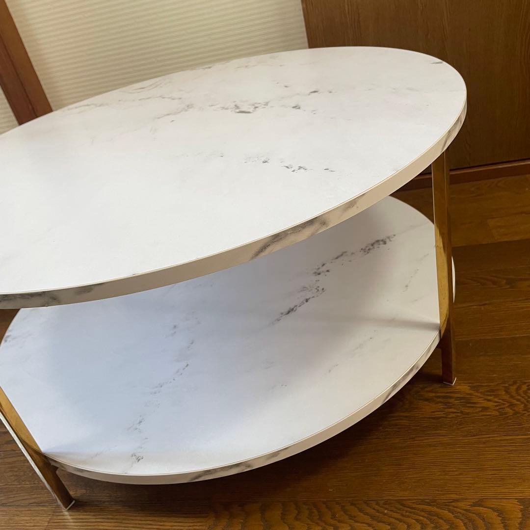 【美品】LOWYA 大理石柄リビングテーブル 丸テーブル[幅69]