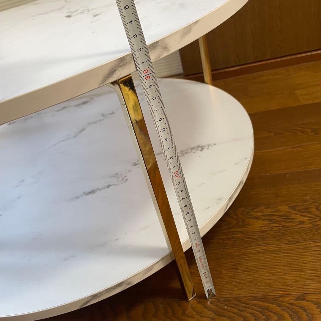 【美品】LOWYA 大理石柄リビングテーブル 丸テーブル[幅69]