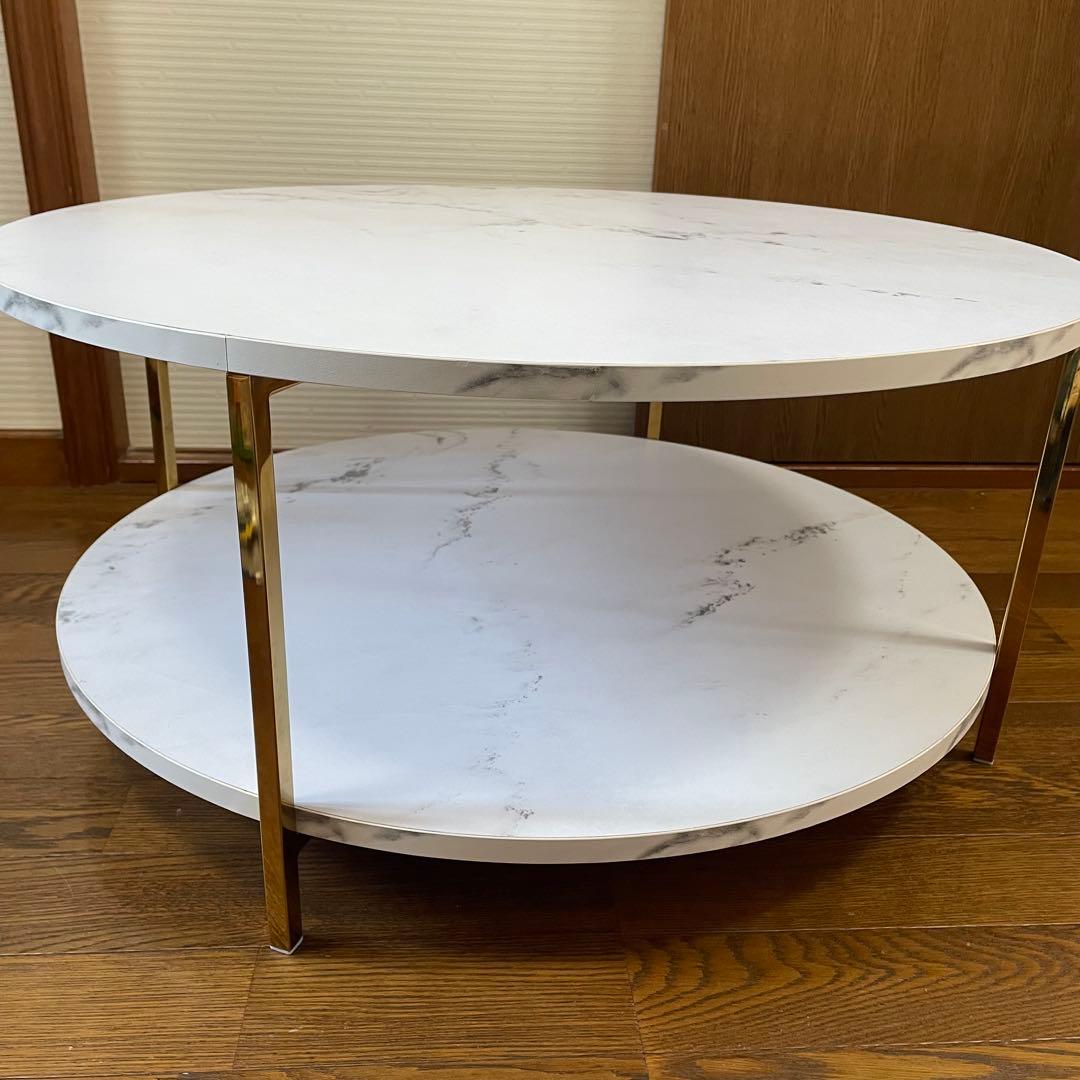 【美品】LOWYA 大理石柄リビングテーブル 丸テーブル[幅69]