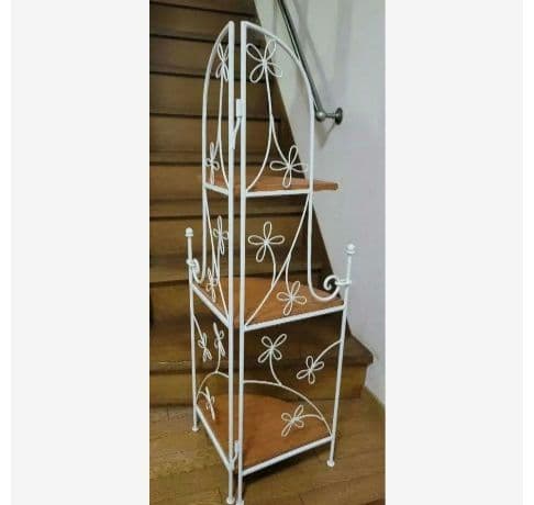 ホワイト 3段 シェルフ アンティーク風アイアン細工　コーナーラック