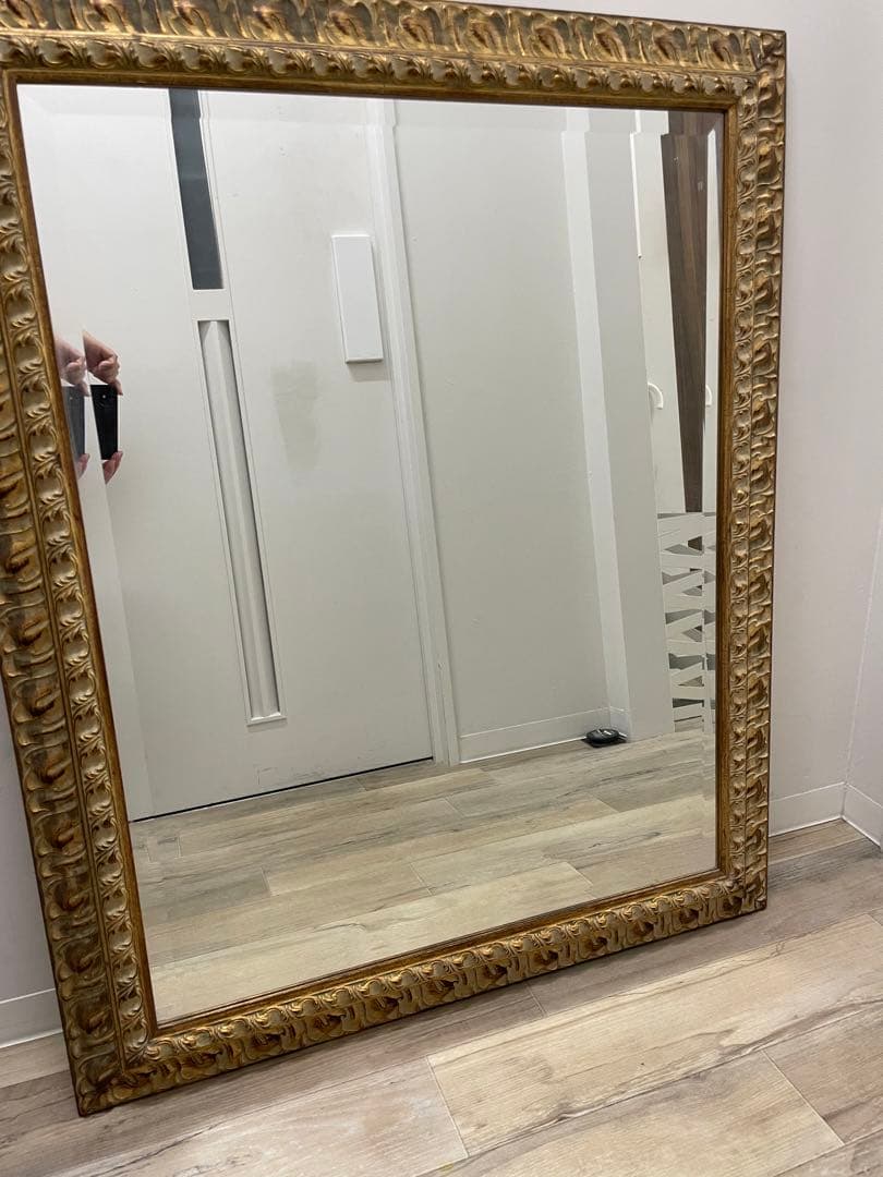 ヴィンテージ鏡　木彫・金色額縁