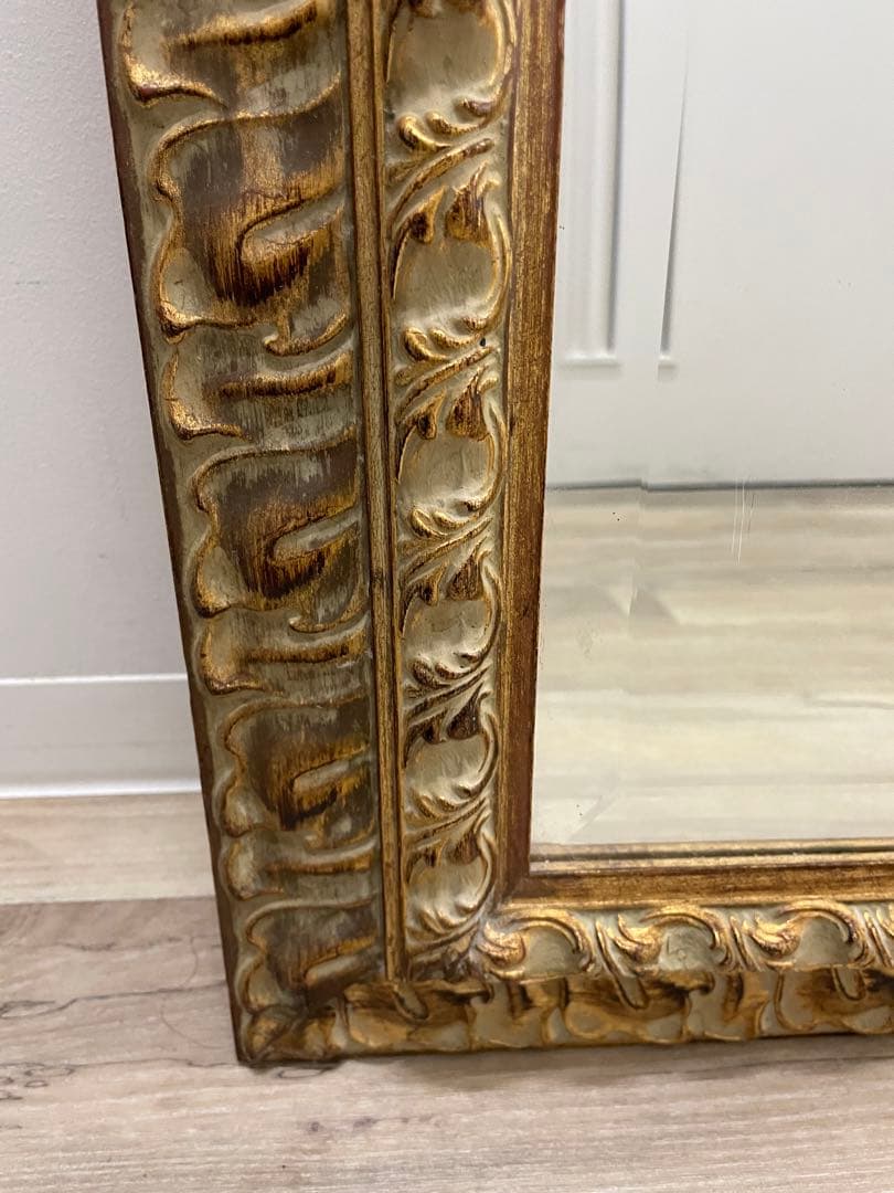 ヴィンテージ鏡　木彫・金色額縁