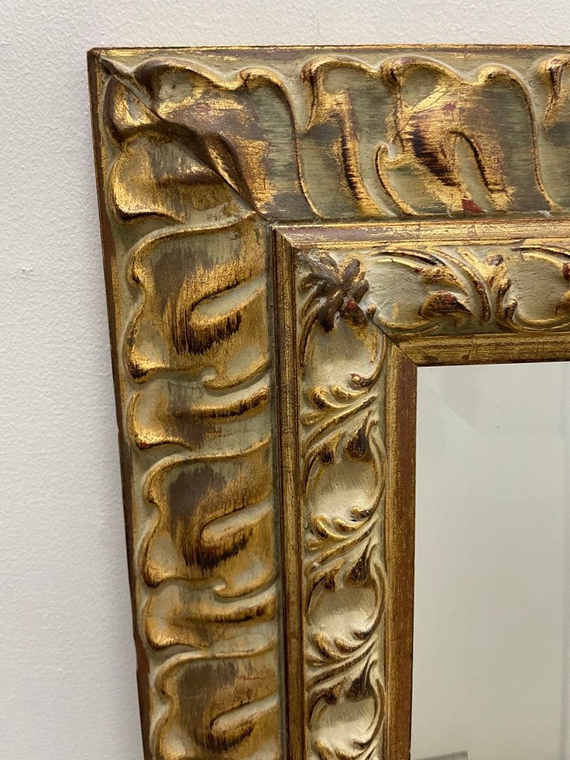 ヴィンテージ鏡　木彫・金色額縁