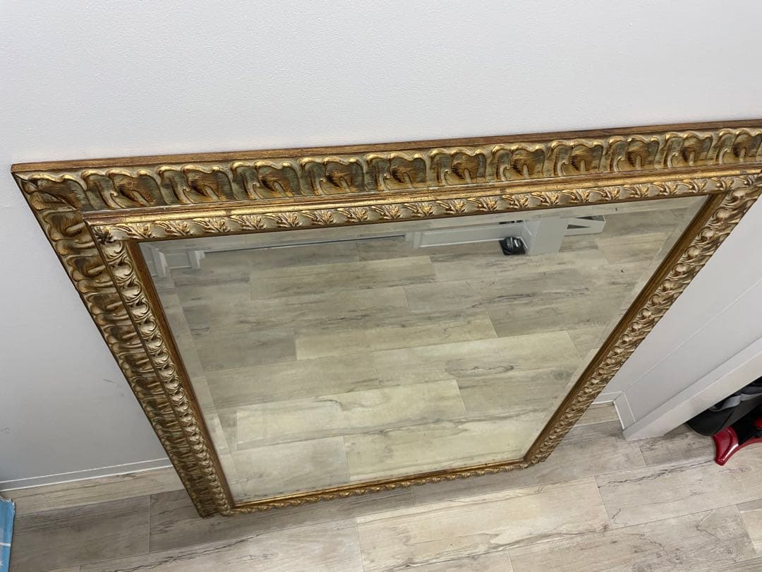 ヴィンテージ鏡　木彫・金色額縁