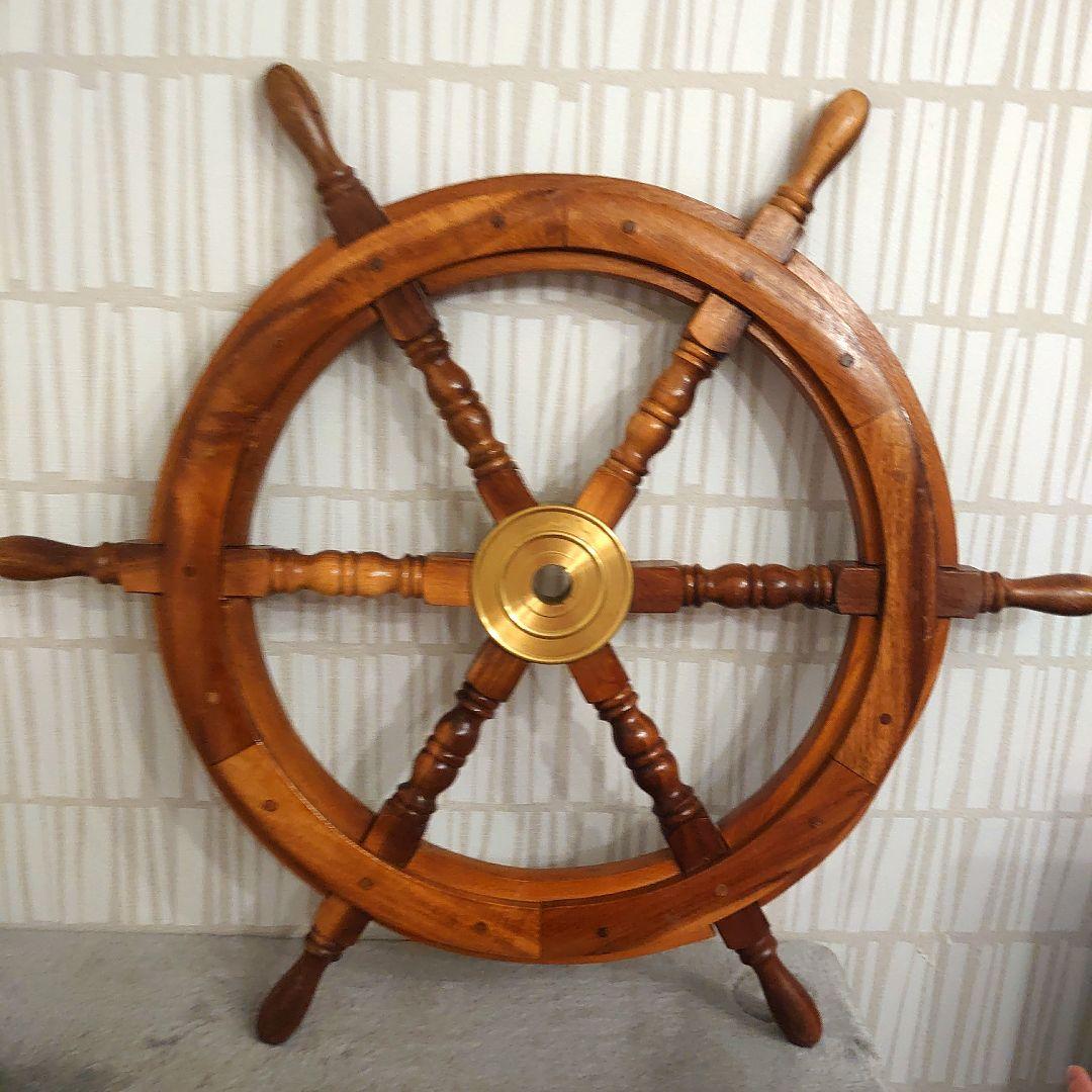 木製船舵 アンティーク舵輪ハンドル インテリア オブジェ