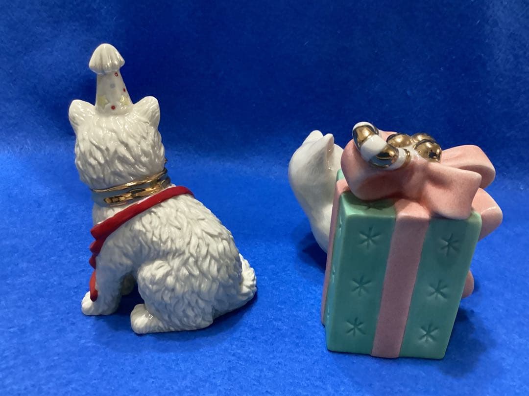 レノックス　フィギュア　フィギュリン　クリスマス　白猫の陶器置物 2点セット