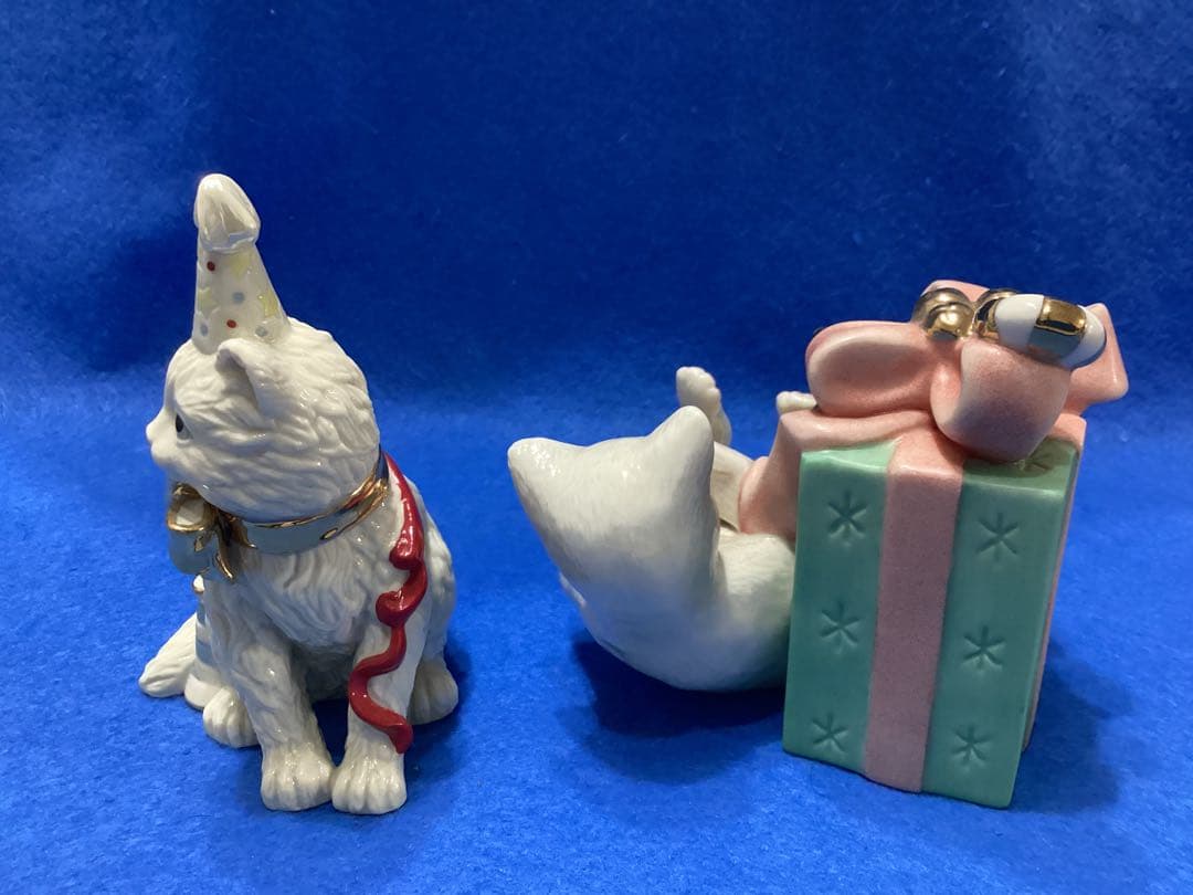 レノックス　フィギュア　フィギュリン　クリスマス　白猫の陶器置物 2点セット