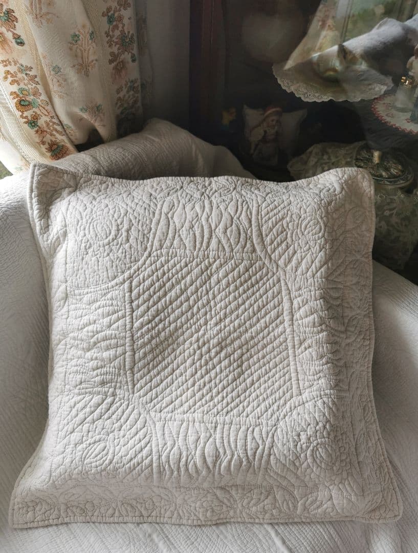 ヴィンテージフランス ブティキルト風 向日葵モチーフ 64㎝大型クッションカバー