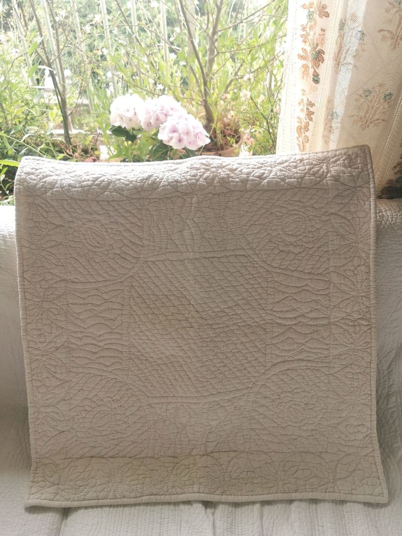 ヴィンテージフランス ブティキルト風 向日葵モチーフ 64㎝大型クッションカバー