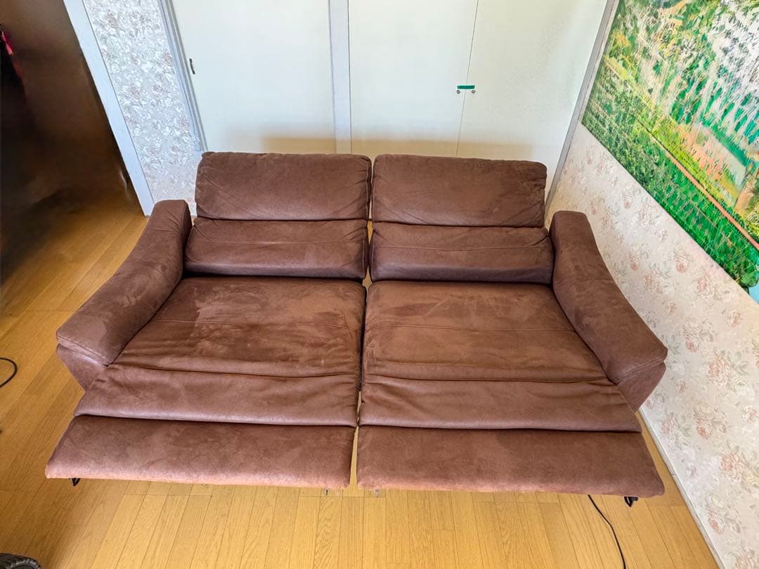 ブラウン リクライニングソファ 2人掛け