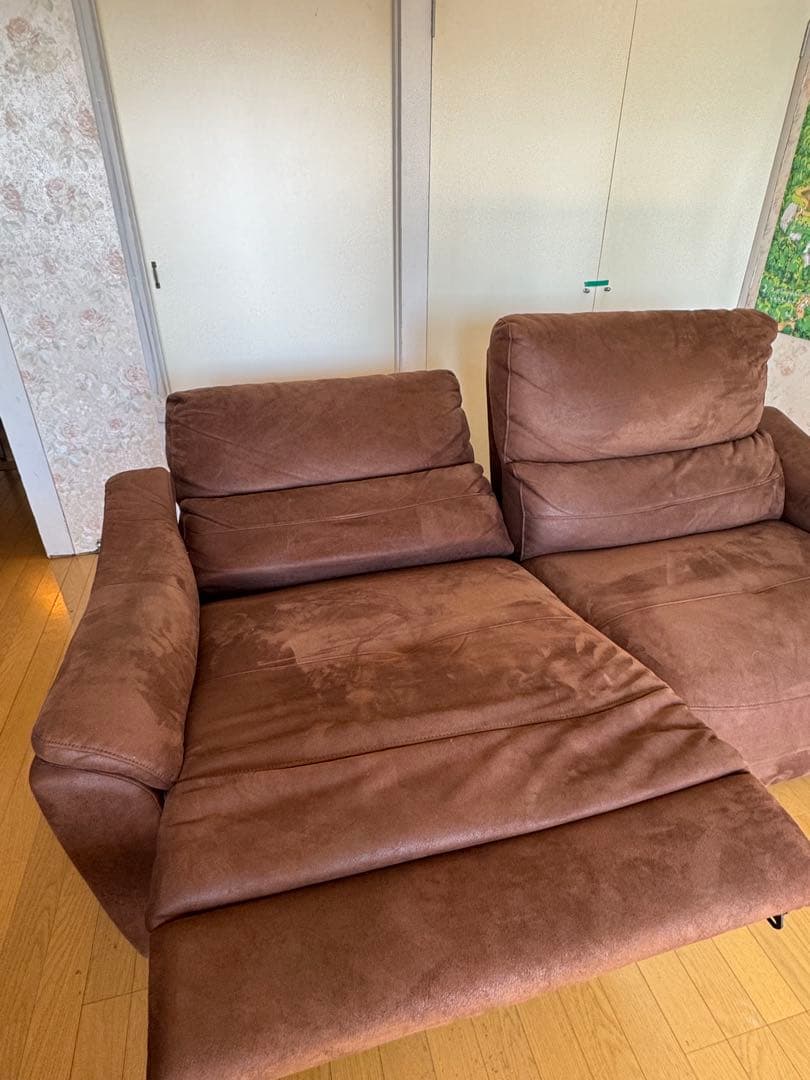 ブラウン リクライニングソファ 2人掛け