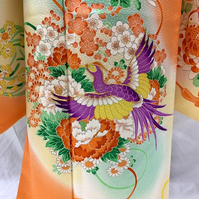 509ag25□七五三 七歳 女児 着物&袋帯 金彩 花に組紐 鳳凰□美品