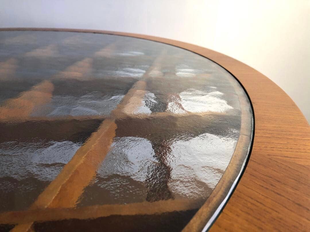 北欧ヴィンテージ デンマーク製 ラウンドテーブル コーヒーテーブル 工芸ガラス