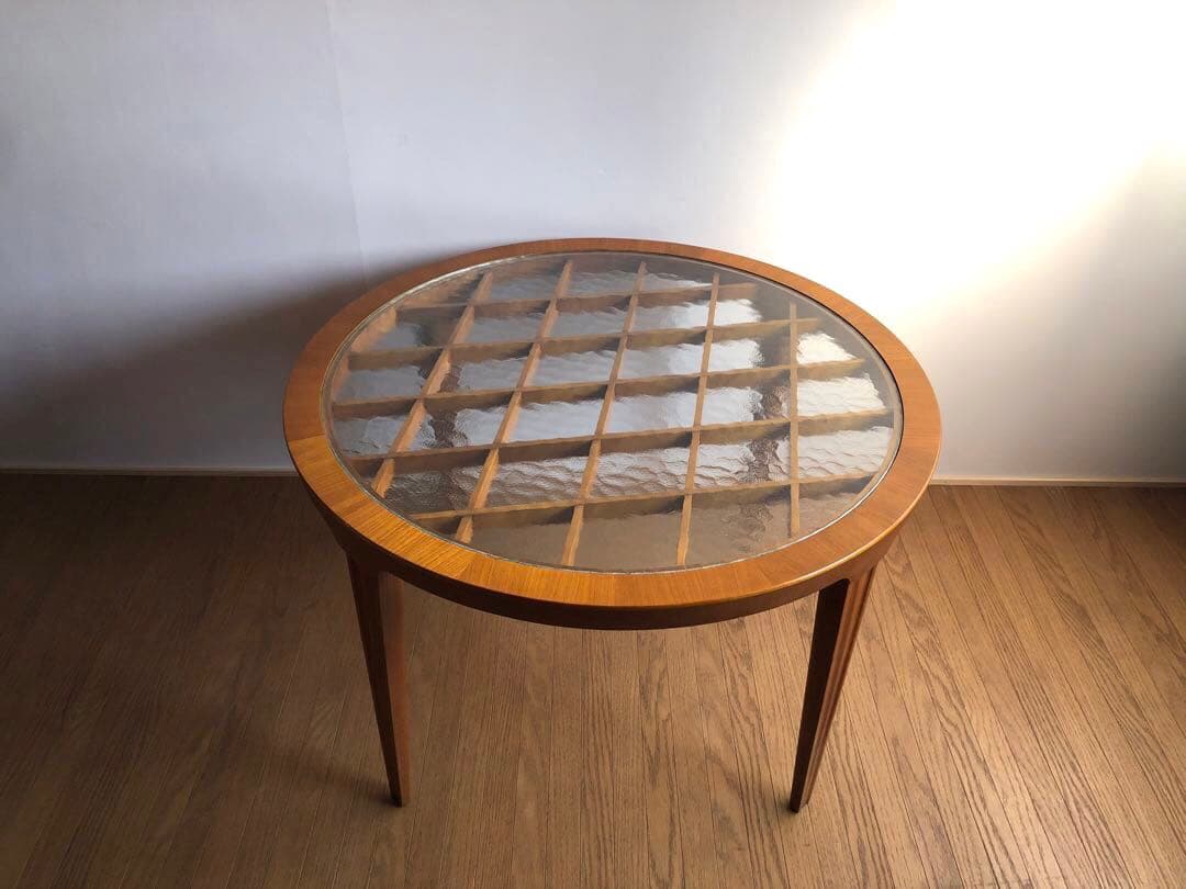 北欧ヴィンテージ デンマーク製 ラウンドテーブル コーヒーテーブル 工芸ガラス