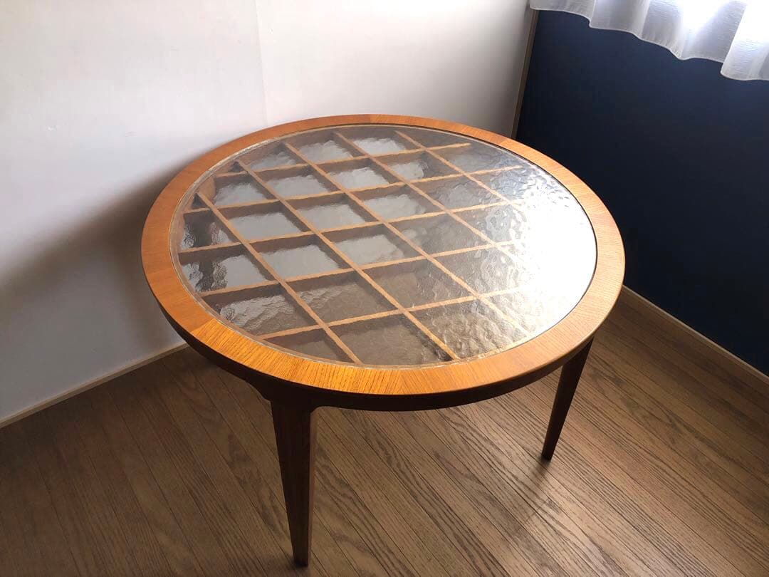 北欧ヴィンテージ デンマーク製 ラウンドテーブル コーヒーテーブル 工芸ガラス