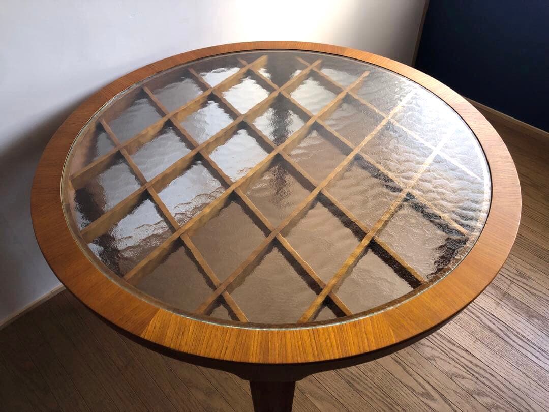 北欧ヴィンテージ デンマーク製 ラウンドテーブル コーヒーテーブル 工芸ガラス