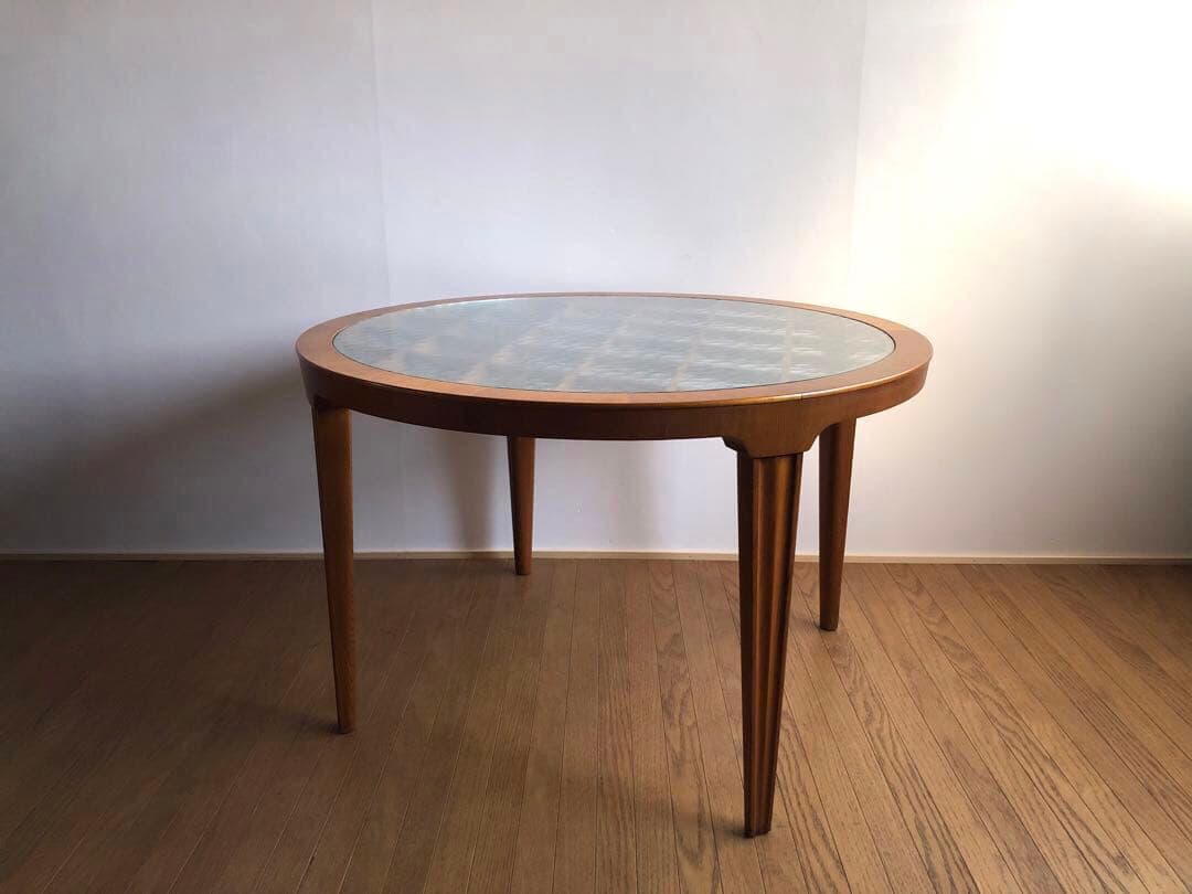 北欧ヴィンテージ デンマーク製 ラウンドテーブル コーヒーテーブル 工芸ガラス