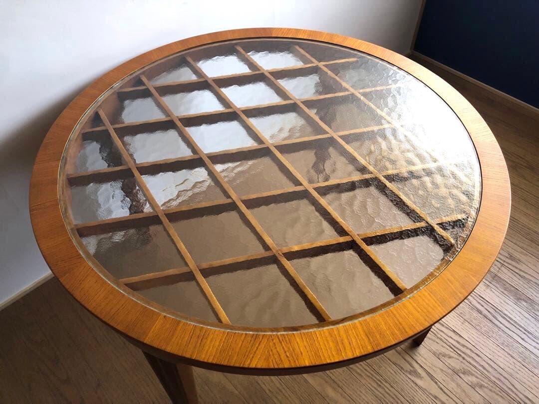 北欧ヴィンテージ デンマーク製 ラウンドテーブル コーヒーテーブル 工芸ガラス