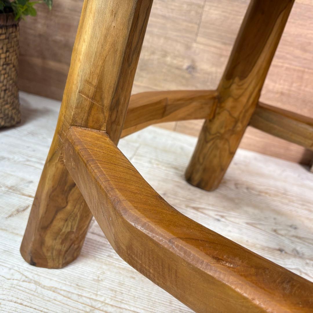 オールドチーク天然無垢材木製創作極太サイドテーブル L（直径54㎝）ウッド飾り台