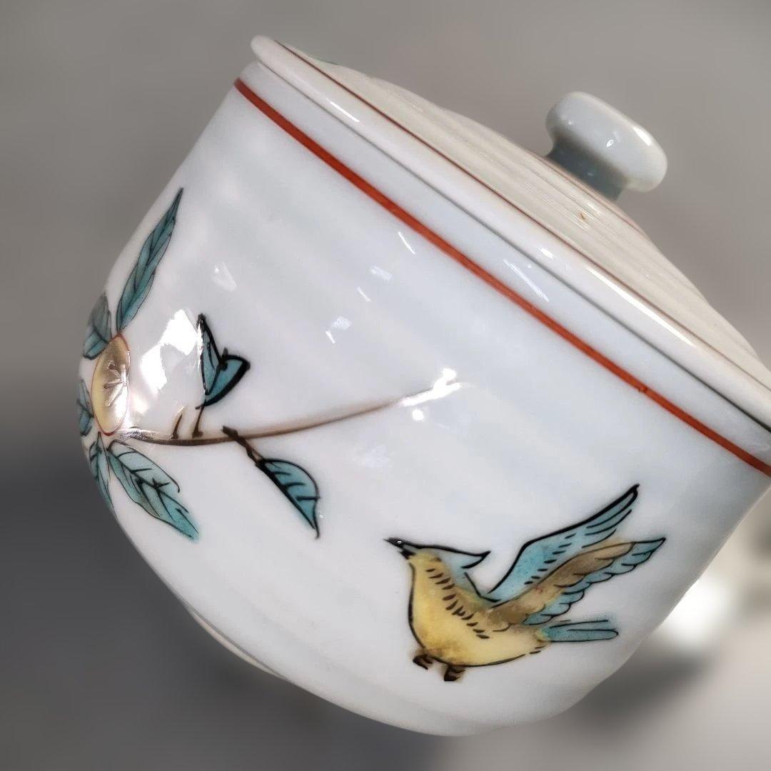 A1372-1/京焼/平安萬珠堂/着彩花鳥文汲出茶碗10客/蓋茶碗/懐石道具/