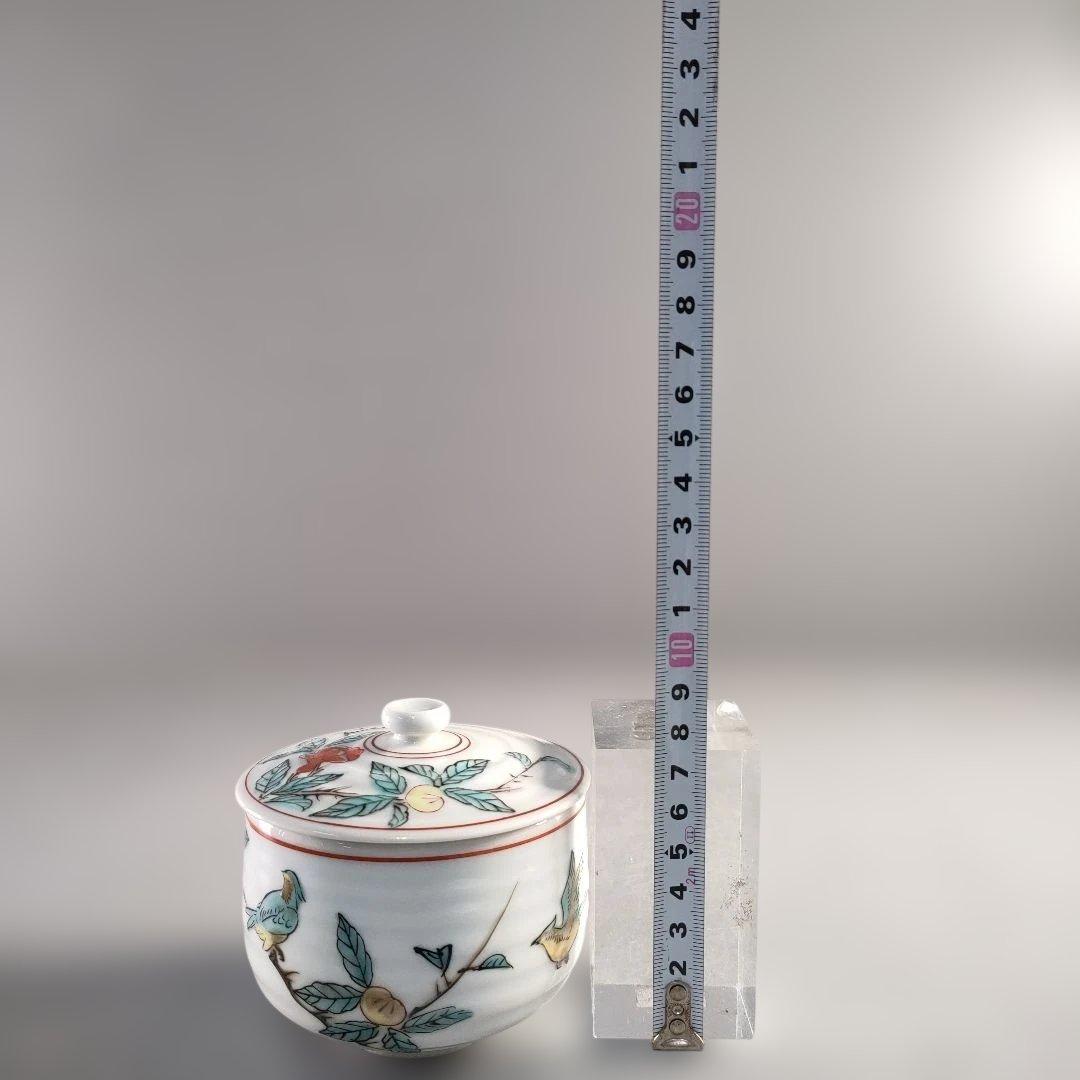 A1372-1/京焼/平安萬珠堂/着彩花鳥文汲出茶碗10客/蓋茶碗/懐石道具/