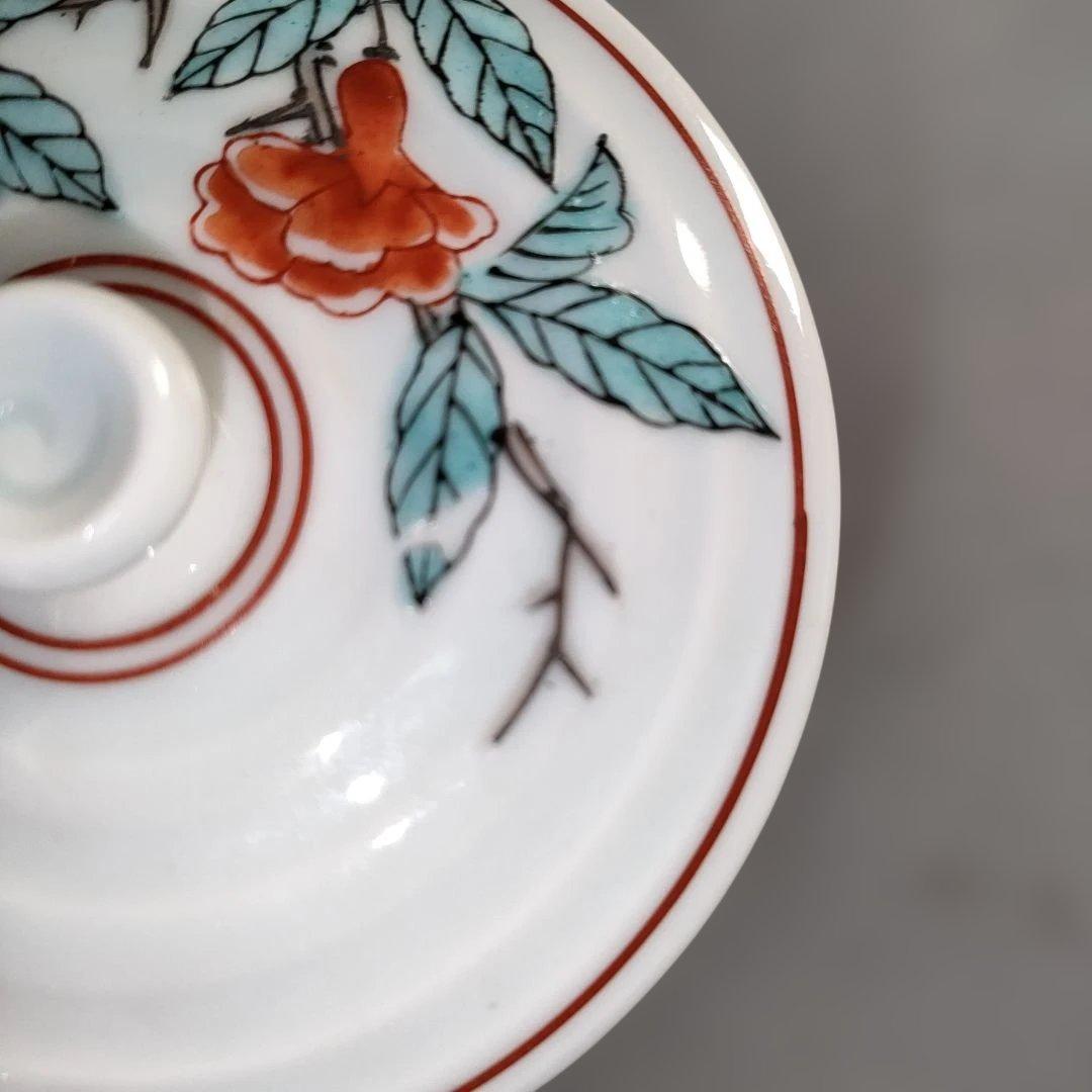 A1372-1/京焼/平安萬珠堂/着彩花鳥文汲出茶碗10客/蓋茶碗/懐石道具/