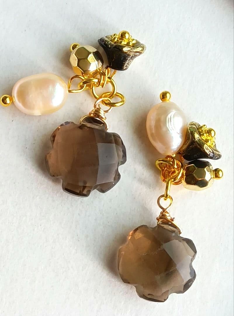 9170 スモーキークォーツ バロックパール チェコビーズ パーツ