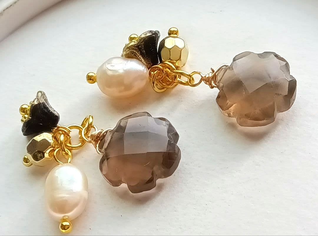 9170 スモーキークォーツ バロックパール チェコビーズ パーツ