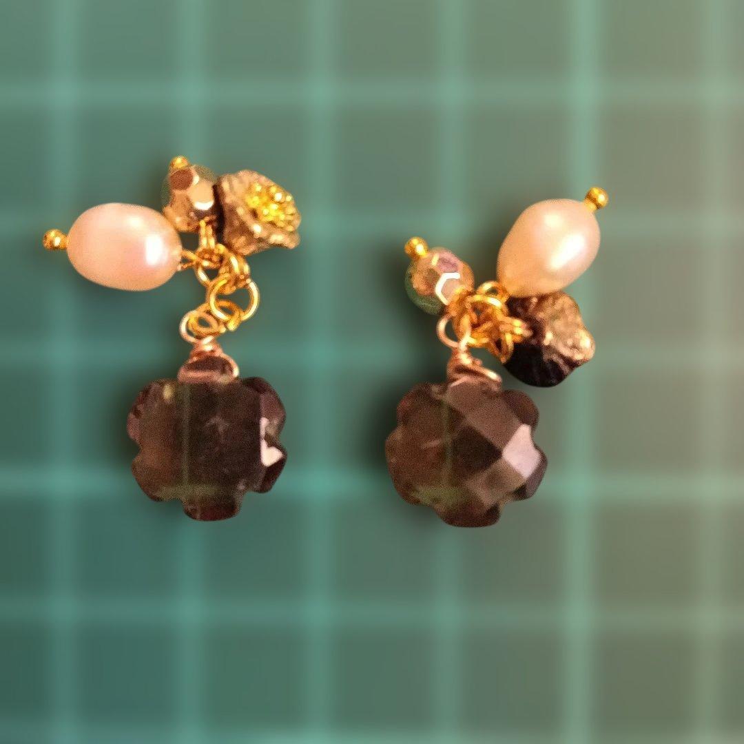 9170 スモーキークォーツ バロックパール チェコビーズ パーツ