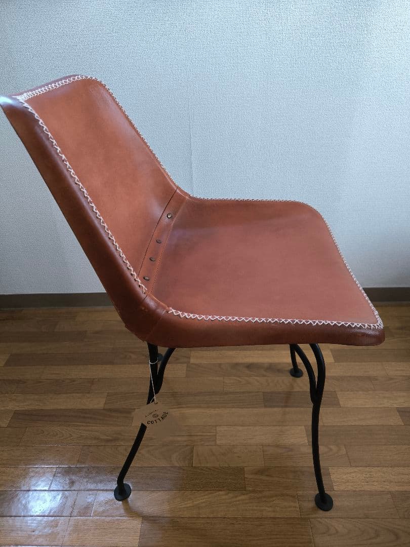 アジアン家具 レザーチェア本革張り アイアン脚　タグ付き