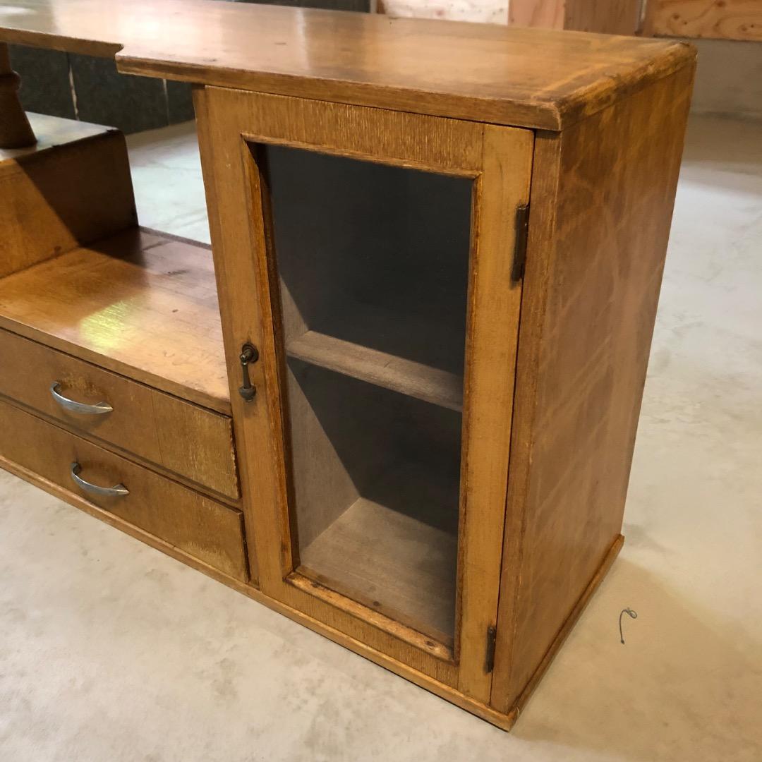 昭和レトロ　ウッドラック　木製棚　ガラス戸　飾り棚　引出付き収納　ディスプレイ