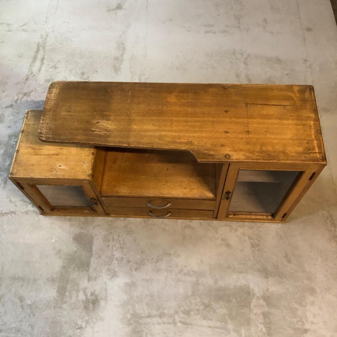 昭和レトロ　ウッドラック　木製棚　ガラス戸　飾り棚　引出付き収納　ディスプレイ