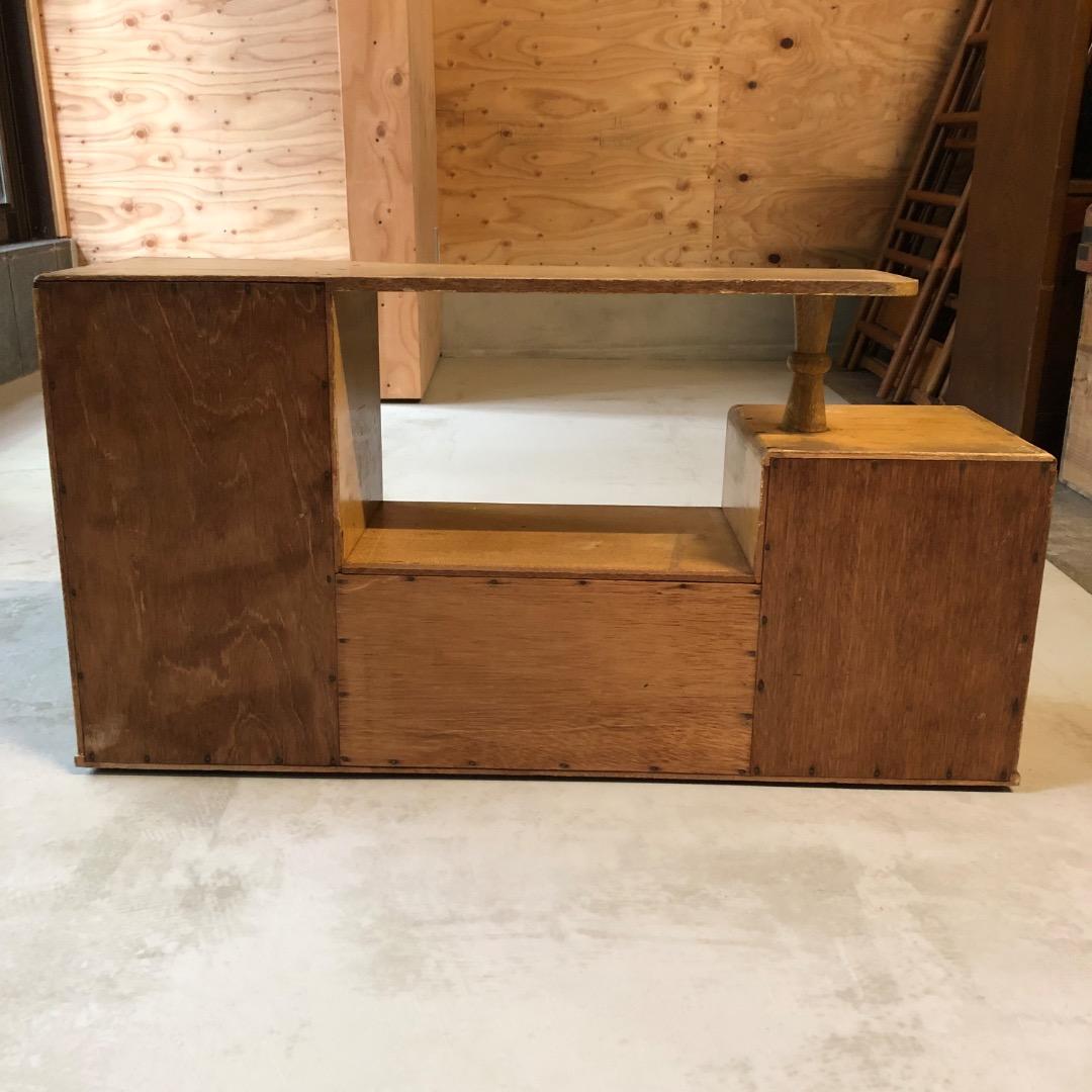 昭和レトロ　ウッドラック　木製棚　ガラス戸　飾り棚　引出付き収納　ディスプレイ