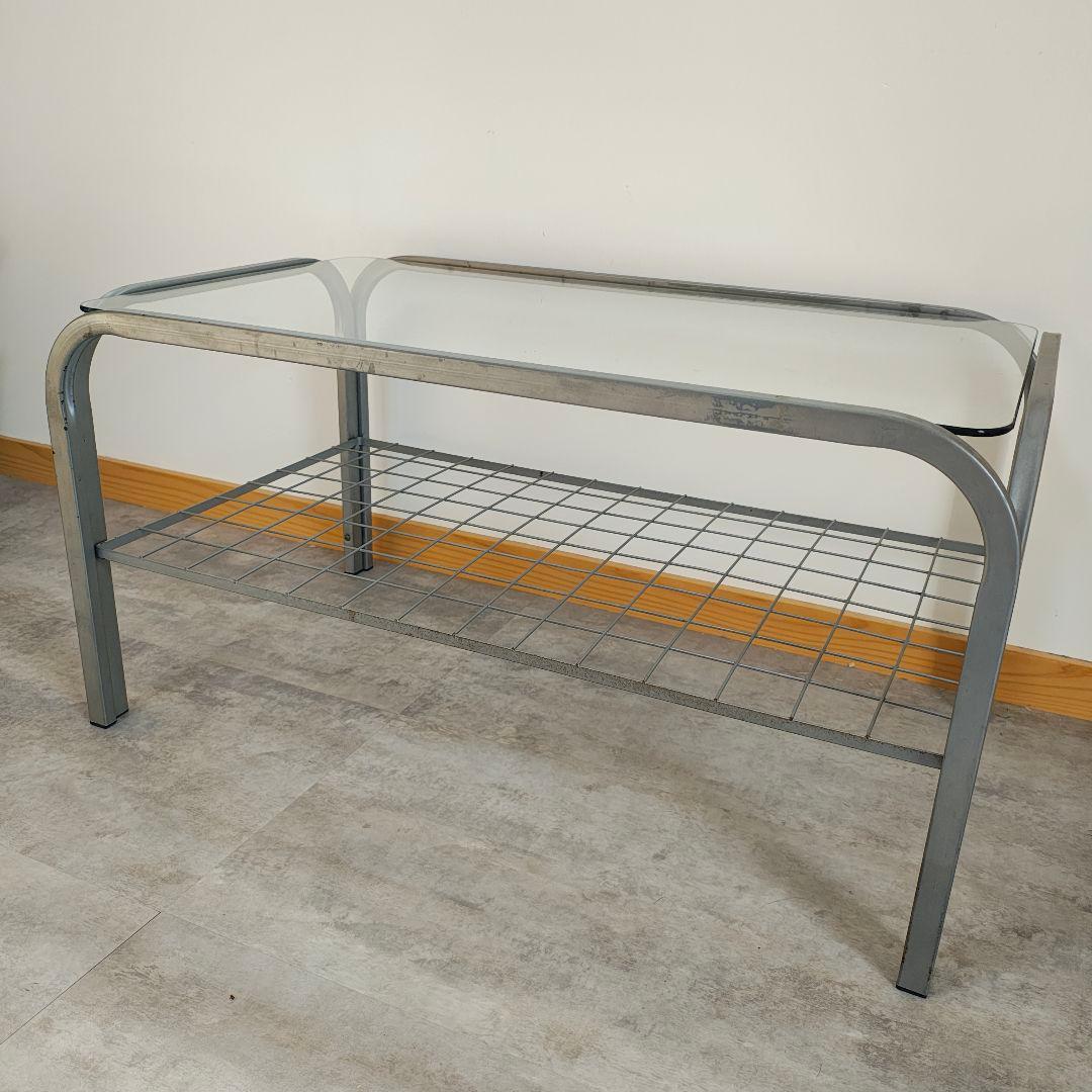 ミッドセンチュリー 昭和レトロ ガラステーブル ローテーブル アイアンフレーム