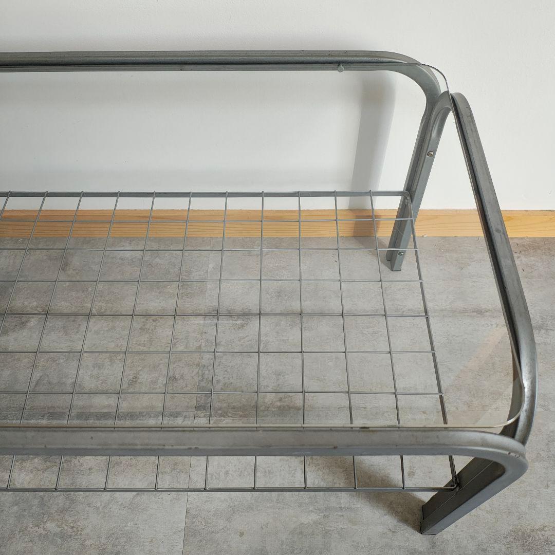 ミッドセンチュリー 昭和レトロ ガラステーブル ローテーブル アイアンフレーム