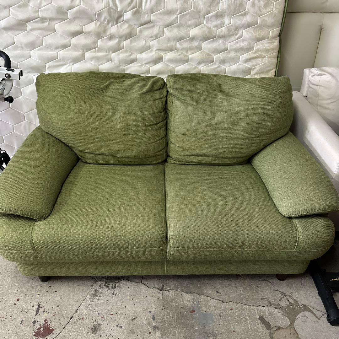 グリーン ファブリック 2人掛けソファ