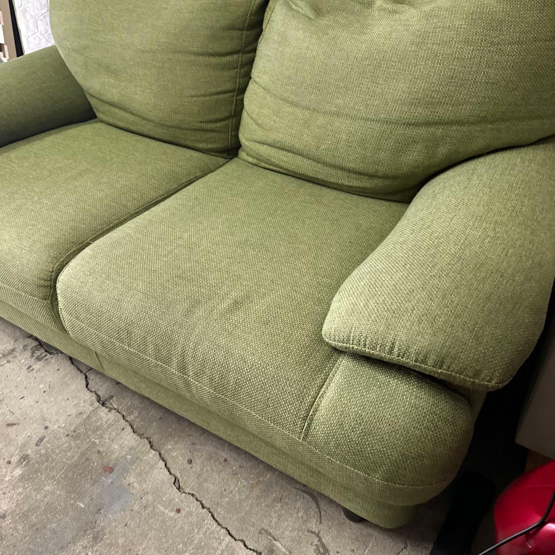 グリーン ファブリック 2人掛けソファ