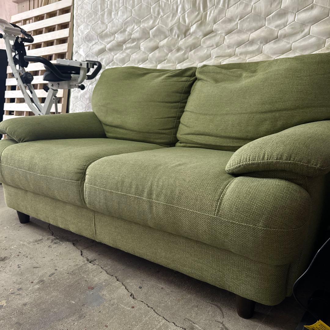 グリーン ファブリック 2人掛けソファ