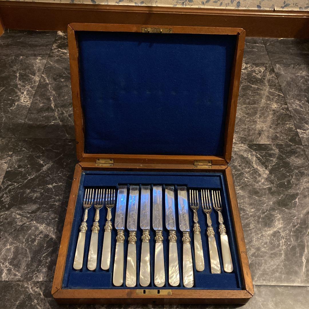 再値下げ　H1 英国製ビンテージシルバー　木箱入り　マザーオブパール