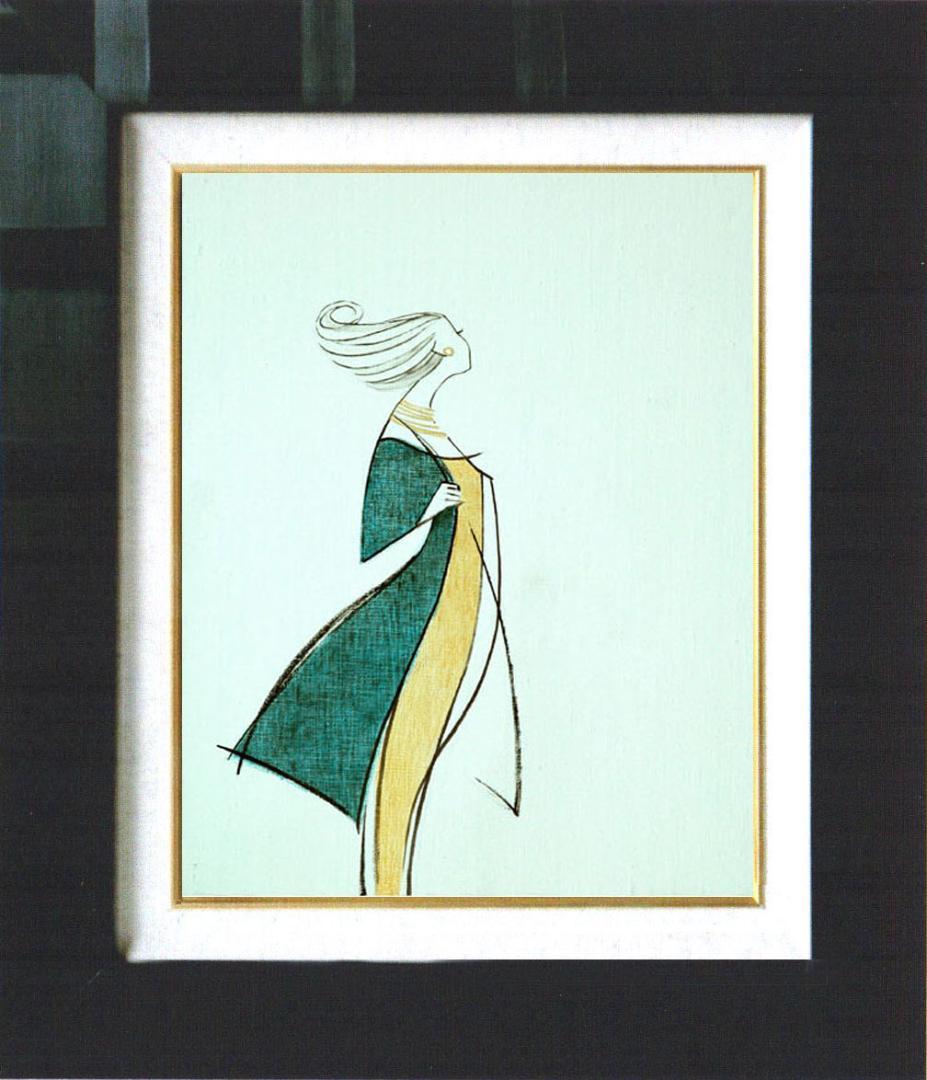 絵画額付 ( 白 ) 油絵F4-030119 子猫（子犬）と女の子